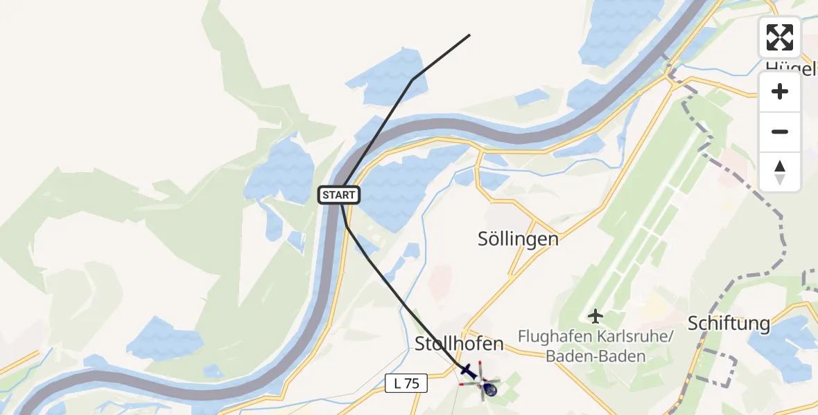 Flugroute Polizeihubschrauber Stollhofen - Stollhofen, 18 März 2026, 09:36