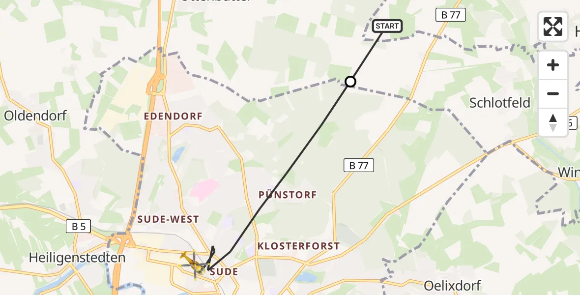 Flugroute Rettungshubschrauber Schlotfeld - Itzehoe, 18 März 2026, 09:54