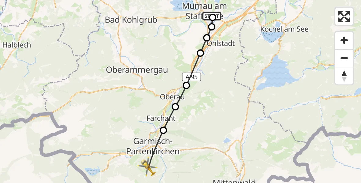 Flugroute Rettungshubschrauber Murnau Accident Hospital - Garmisch-Partenkirchen, 18 März 2026, 10:04