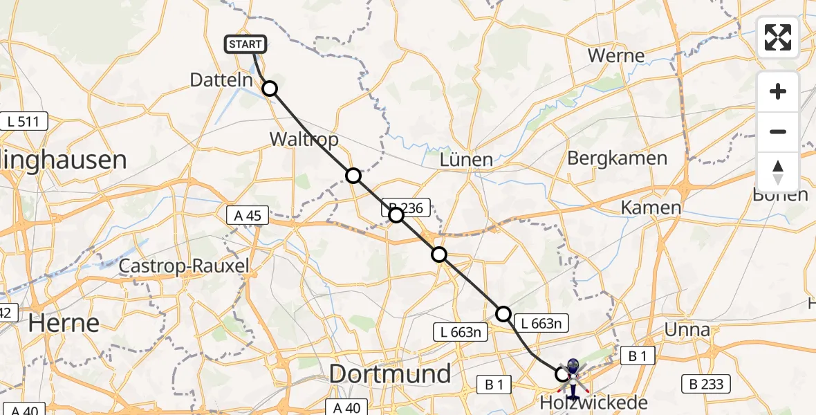 Routekaart van de vlucht: Polizeihubschrauber nach Dortmund Airport