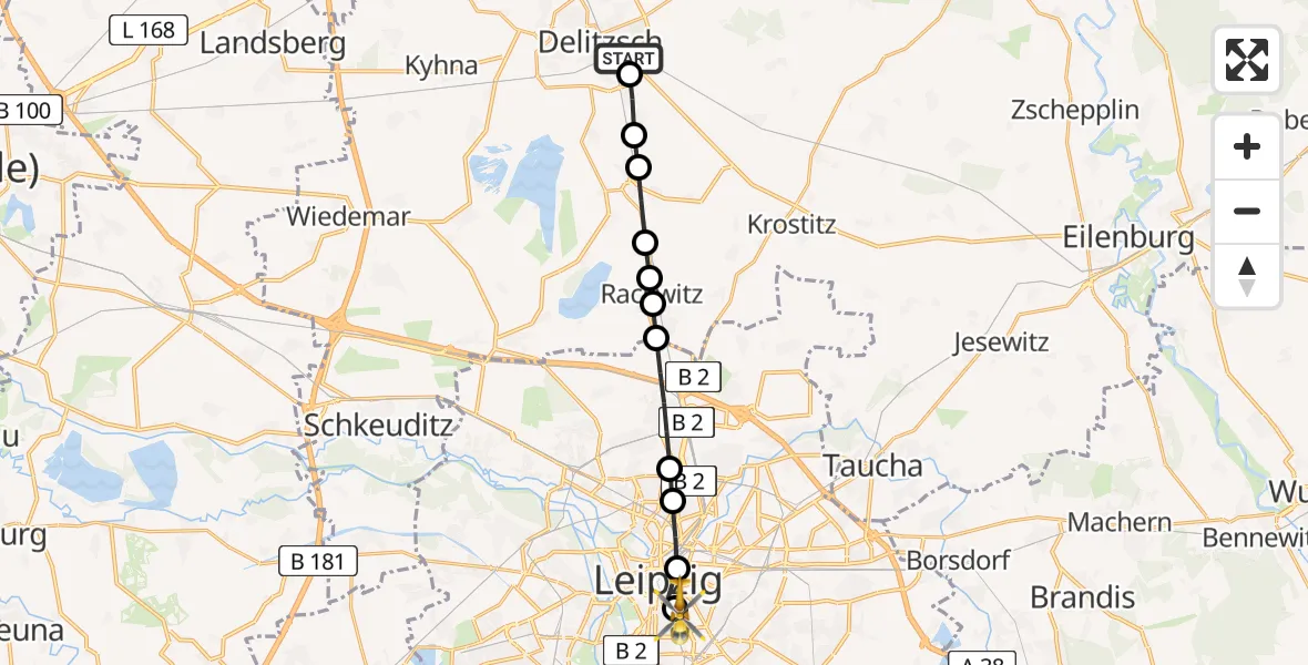 Routekaart van de vlucht: Rettungshubschrauber nach Leipzig University Hospital Heliport 1