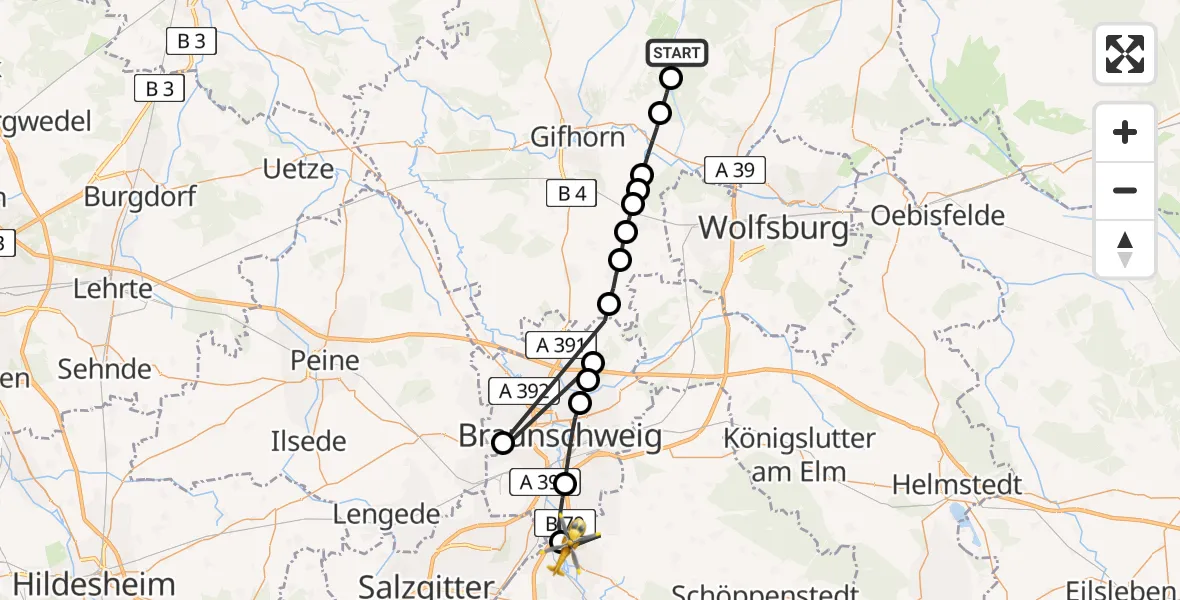 Flugroute Rettungshubschrauber Stüde - Wolfenbüttel Municipal Hospital Heliport (Christoph 30), 18 März 2026, 10:13