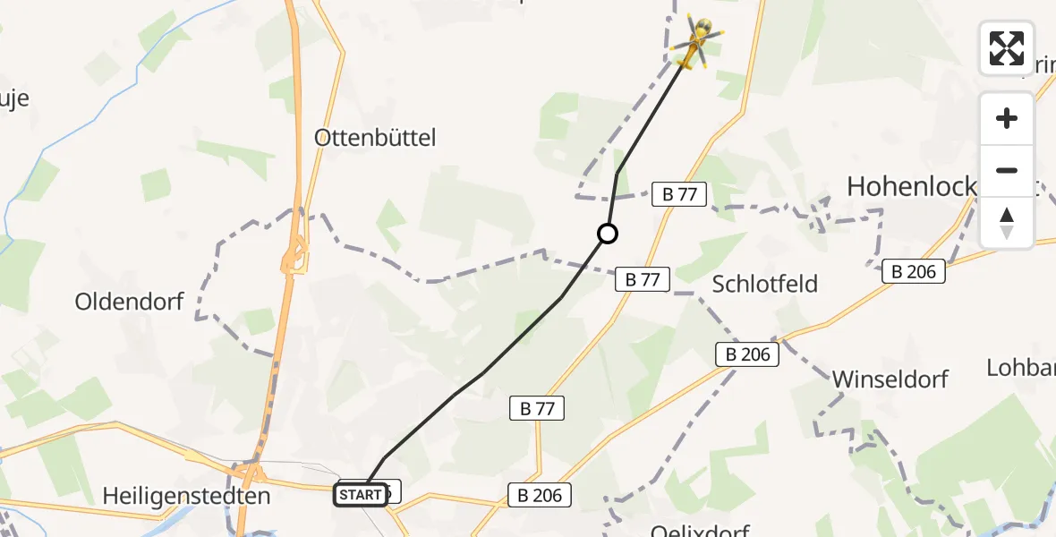 Routekaart van de vlucht: Rettungshubschrauber nach Hohenlockstedt, Hungriger Wolf