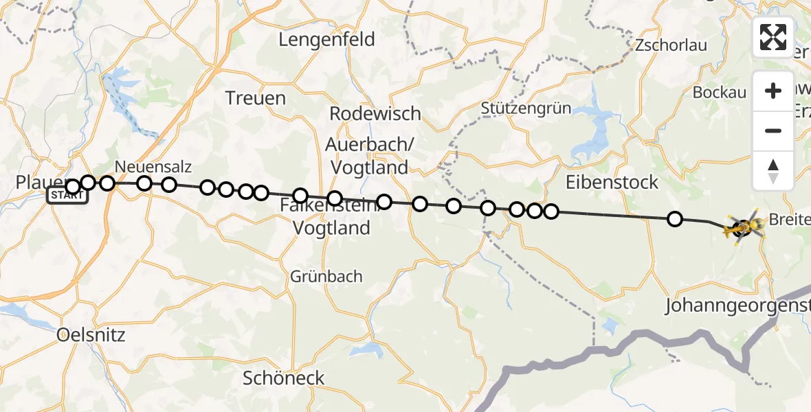 Flugroute Rettungshubschrauber Helios Clinic Plauen - Erlabrunn Hospital, 18 März 2026, 10:16