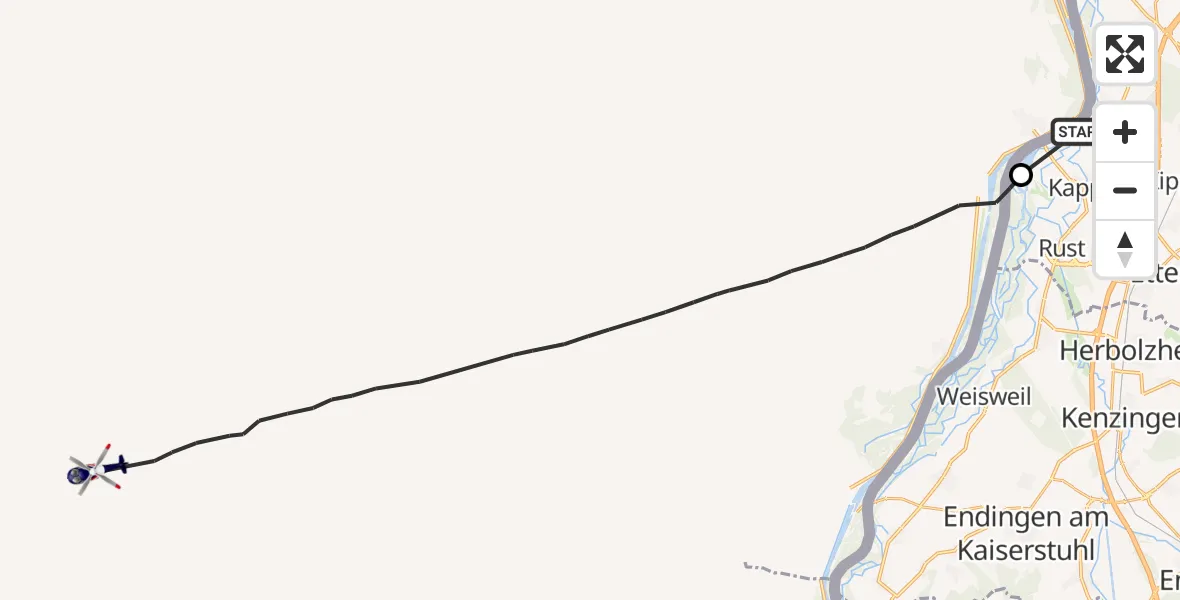 Routekaart van de vlucht: Polizeihubschrauber nach Rheinau (gemeindefreies Gebiet), Rheindamm