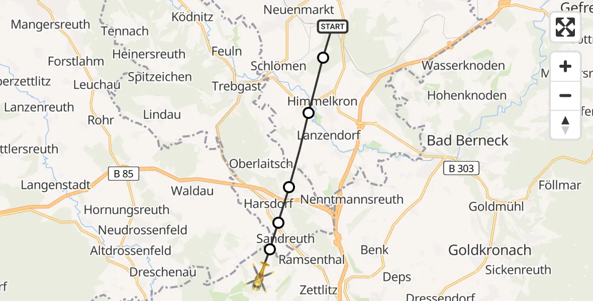 Flugroute Rettungshubschrauber Sessenreuth - Haselhof, 18 März 2026, 10:33