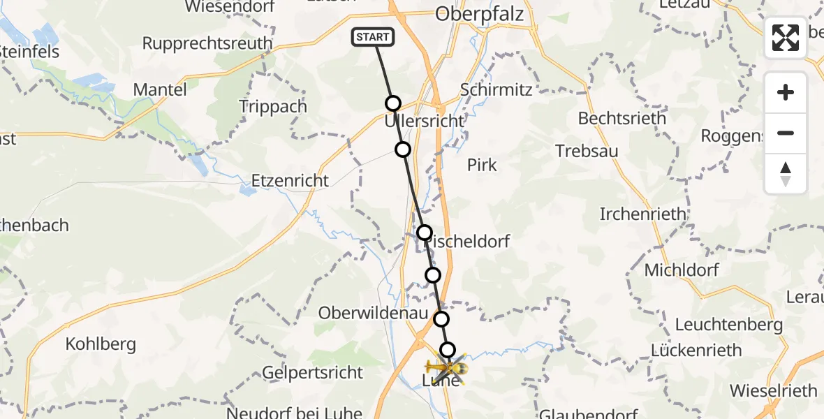 Flugroute Rettungshubschrauber Weiden in der Oberpfalz - Luhe, 18 März 2026, 10:35