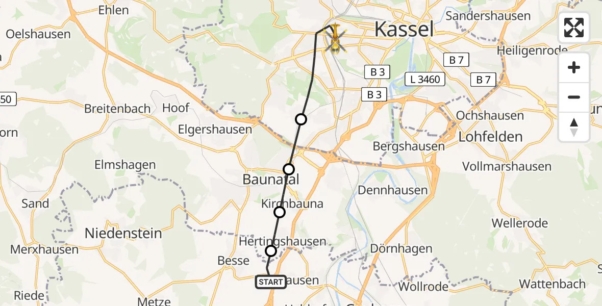 Flugroute Rettungshubschrauber Holzhausen - Kassel, 18 März 2026, 10:36