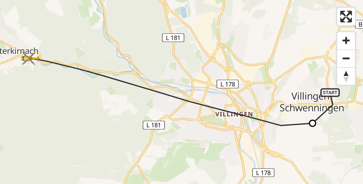 Routekaart van de vlucht: Rettungshubschrauber nach Unterkirnach, Schwaigerweg