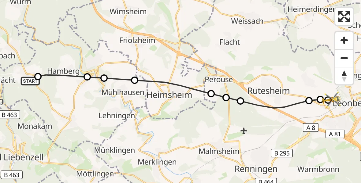 Flugroute Rettungshubschrauber Schellbronn - Leonberg Hospital, 18 März 2026, 10:47