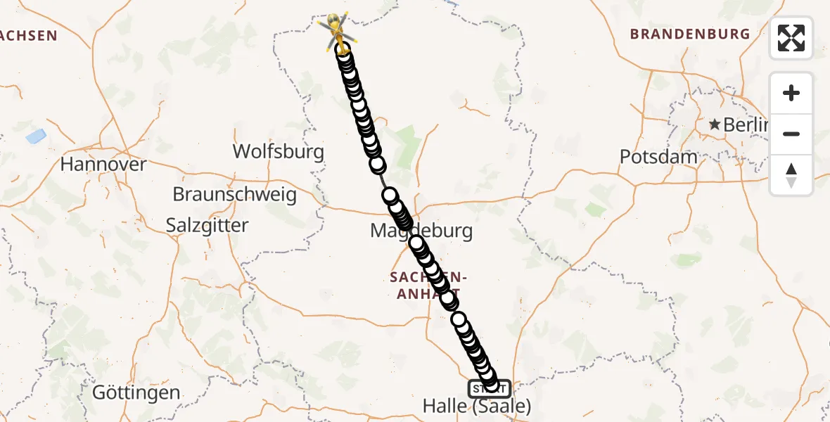 Flugroute Rettungshubschrauber Halle-Oppin Airfield - Salzwedel, 18 März 2026, 11:07