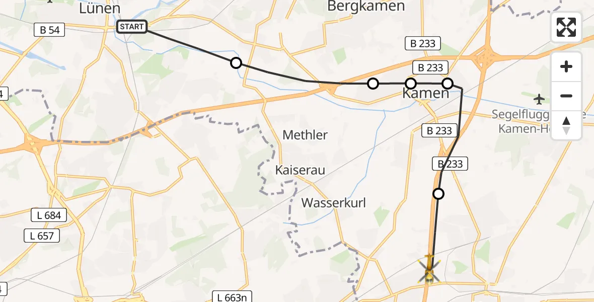 Routekaart van de vlucht: Rettungshubschrauber nach Unna, A 1