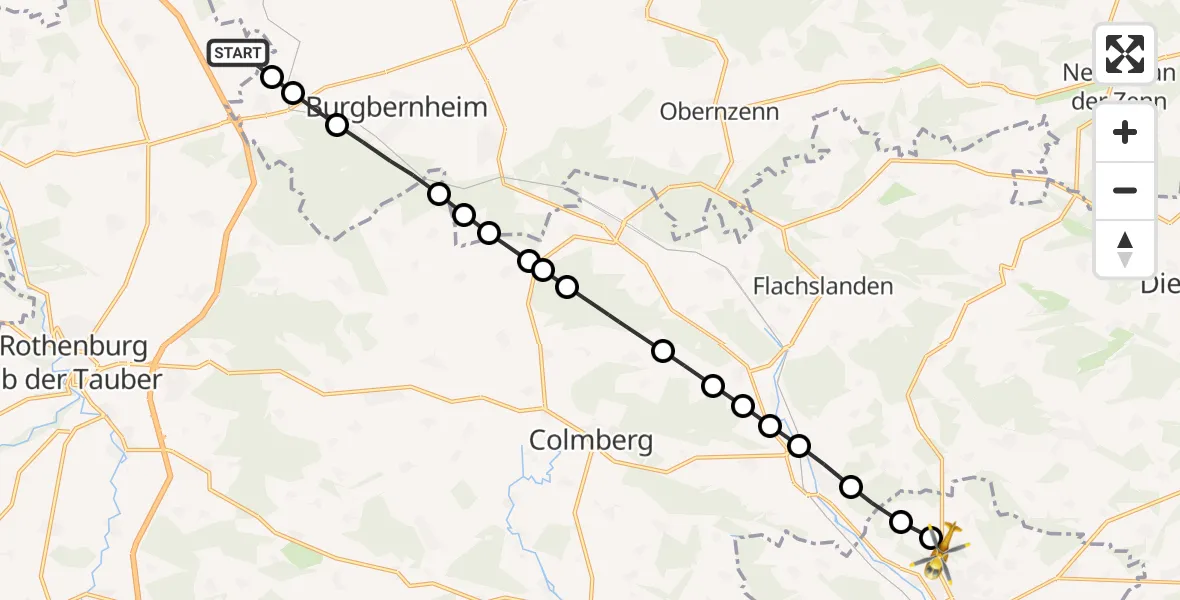 Flugroute Rettungshubschrauber Habelsee - Ansbach, 18 März 2026, 11:12