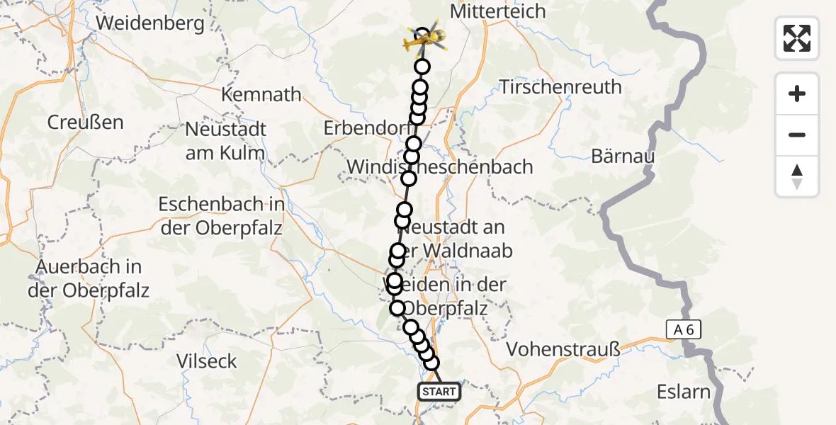 Flugroute Rettungshubschrauber Luhe - Fuchsmühl, 18 März 2026, 11:13