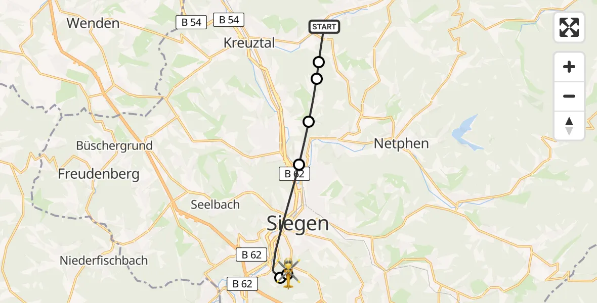 Routekaart van de vlucht: Rettungshubschrauber nach Evangelisches Jung-Stilling Hospital
