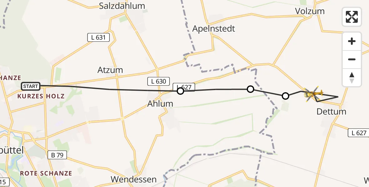 Flugroute Rettungshubschrauber Wolfenbüttel - Dettum, 18 März 2026, 11:17