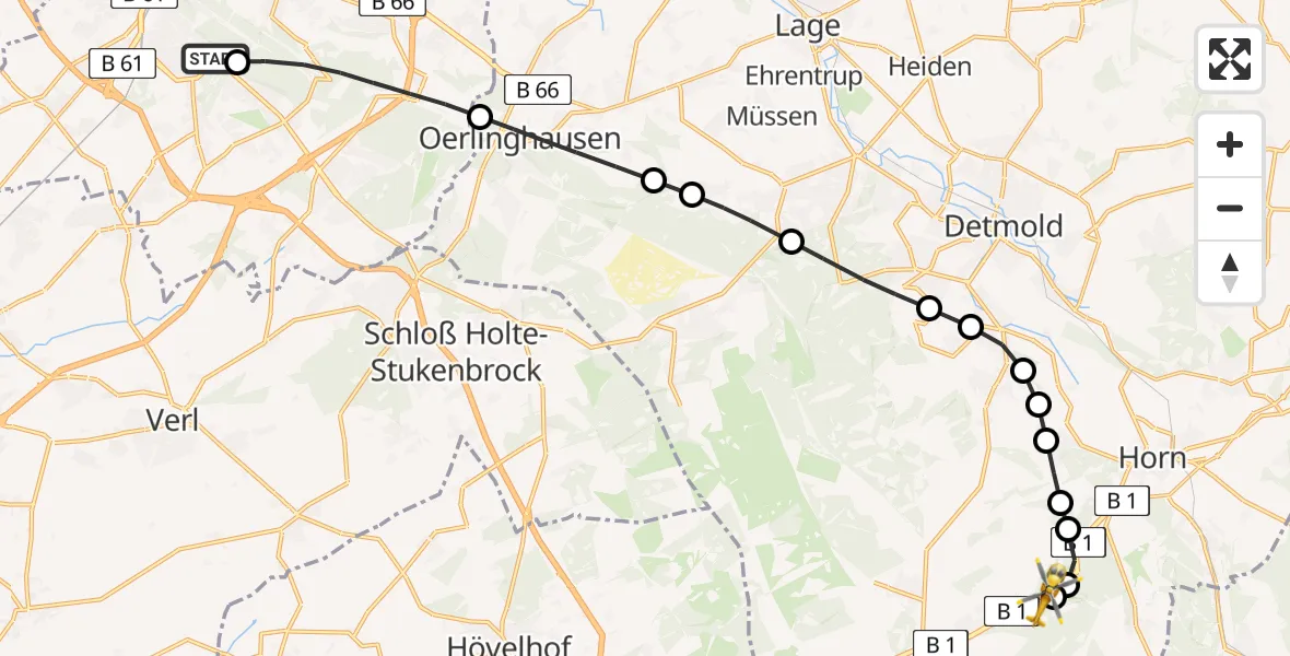 Flugroute Rettungshubschrauber Luftrettungszentrum Bielefeld - Kohlstädt, 18 März 2026, 11:37