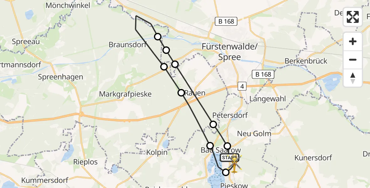 Flugroute Rettungshubschrauber Bad Saarow Hospital - Pieskow, 18 März 2026, 11:40