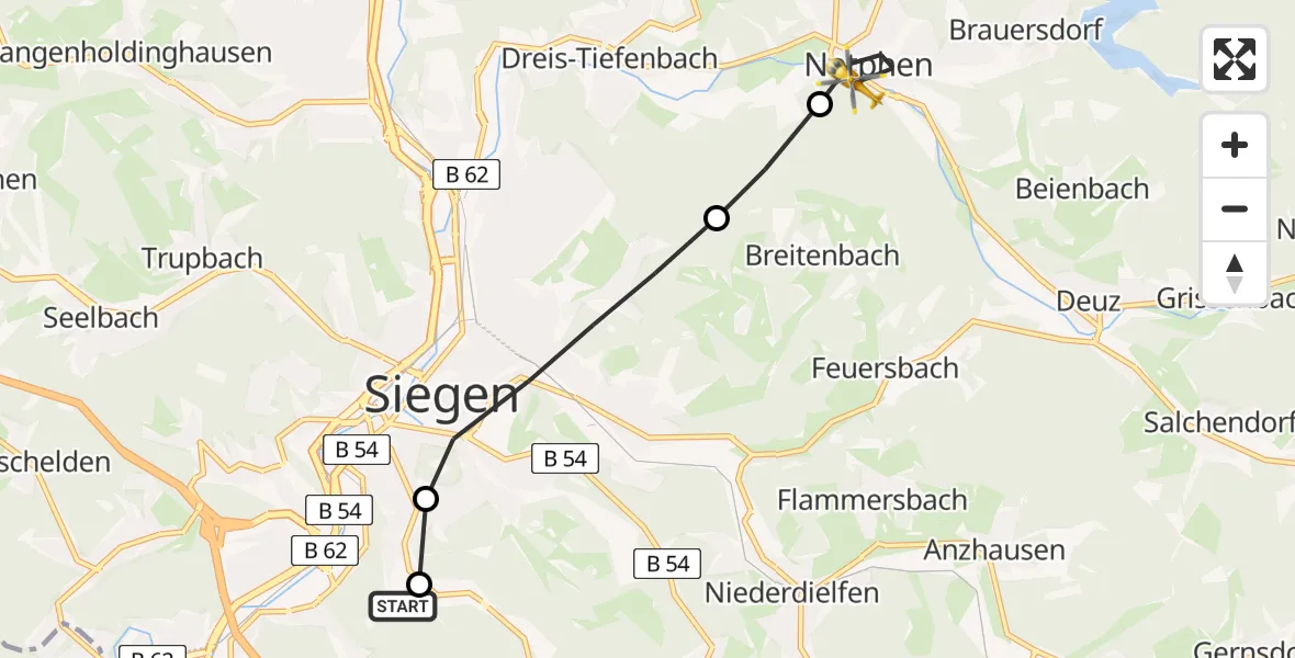 Routekaart van de vlucht: Rettungshubschrauber nach Netphen, An der Braas