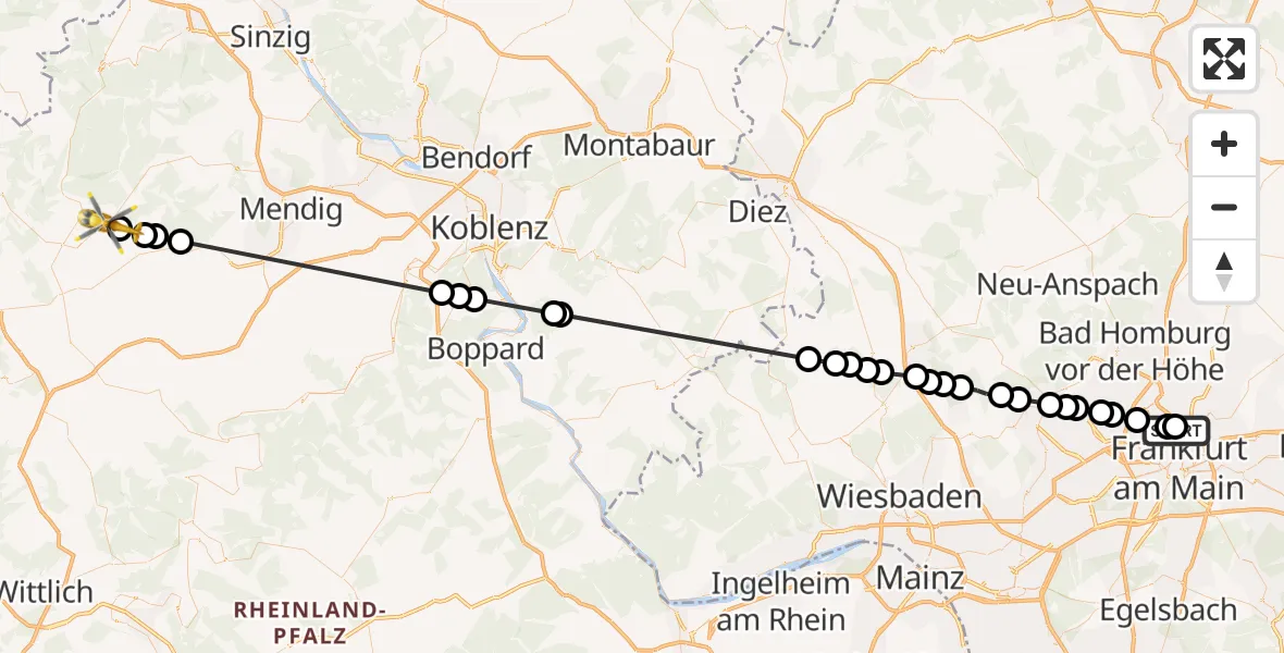 Flugroute Ambulanzhubschrauber Nord-Ost - Döttingen, 18 März 2026, 11:47