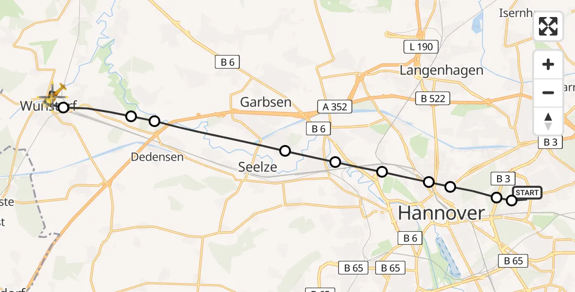 Flugroute Rettungshubschrauber Hannover Air Rescue Heliport (Christoph 4) - Wunstorf, 18 März 2026, 11:50