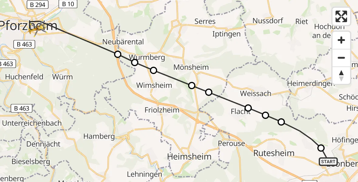 Flugroute Rettungshubschrauber Leonberg Hospital - Pforzheim, 18 März 2026, 11:50