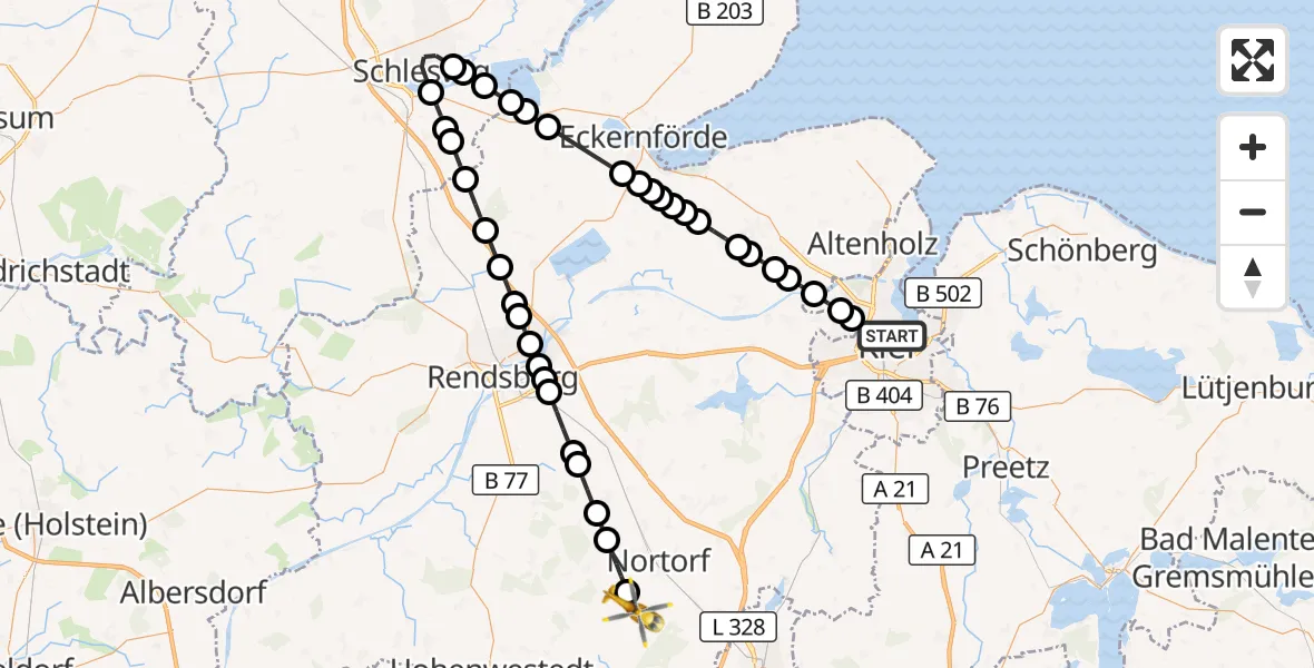 Flugroute Rettungshubschrauber Kiel - Gnutz, 18 März 2026, 12:06