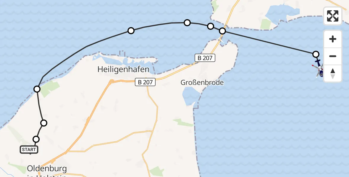 Flugroute Polizeihubschrauber Oldenburg in Holstein - Burg auf Fehmarn, 18 März 2026, 12:06