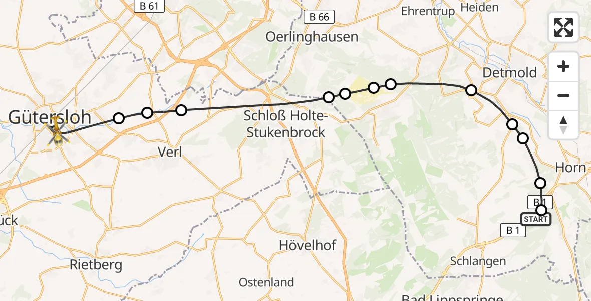 Flugroute Rettungshubschrauber Kohlstädt - Gütersloh, 18 März 2026, 12:07
