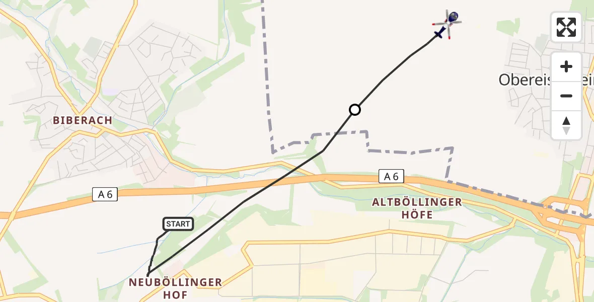 Flugroute Polizeihubschrauber Heilbronn - Obereisesheim, 18 März 2026, 12:09