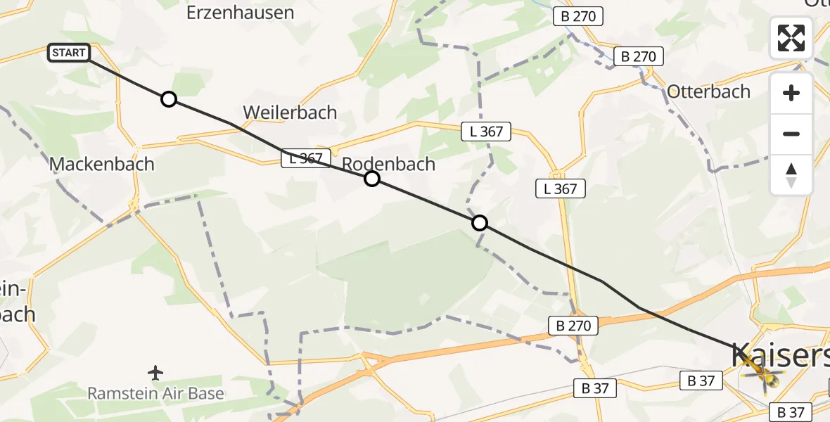 Routekaart van de vlucht: Rettungshubschrauber nach Kaiserslautern, Bännjerstraße