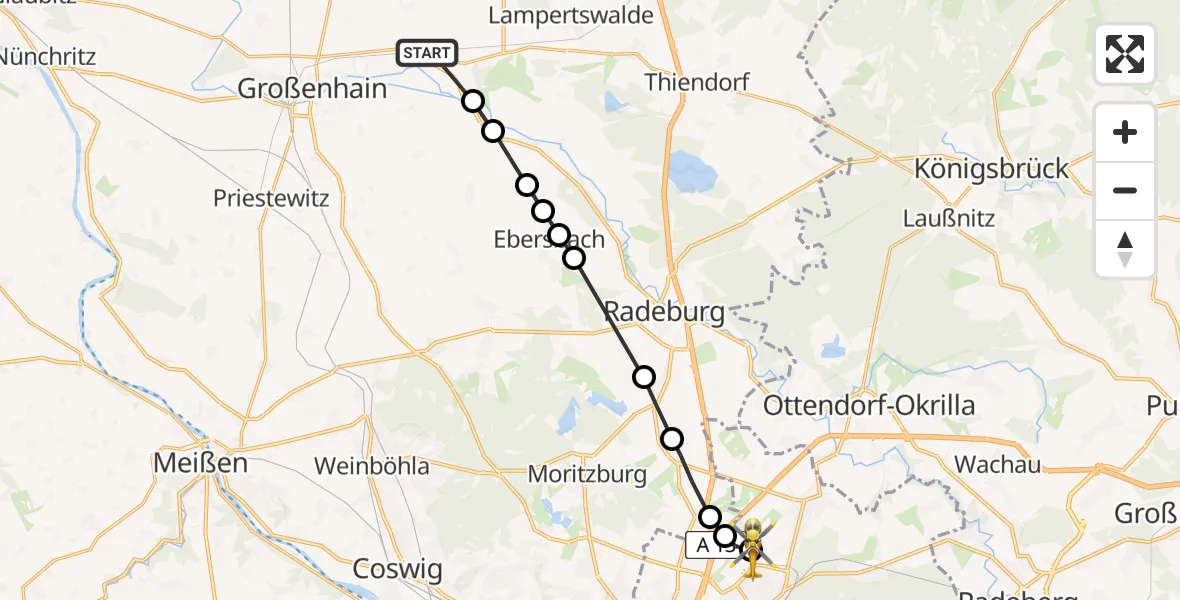 Flugroute Rettungshubschrauber Großenhain - Dresden Federal Police Heliport, 18 März 2026, 12:12