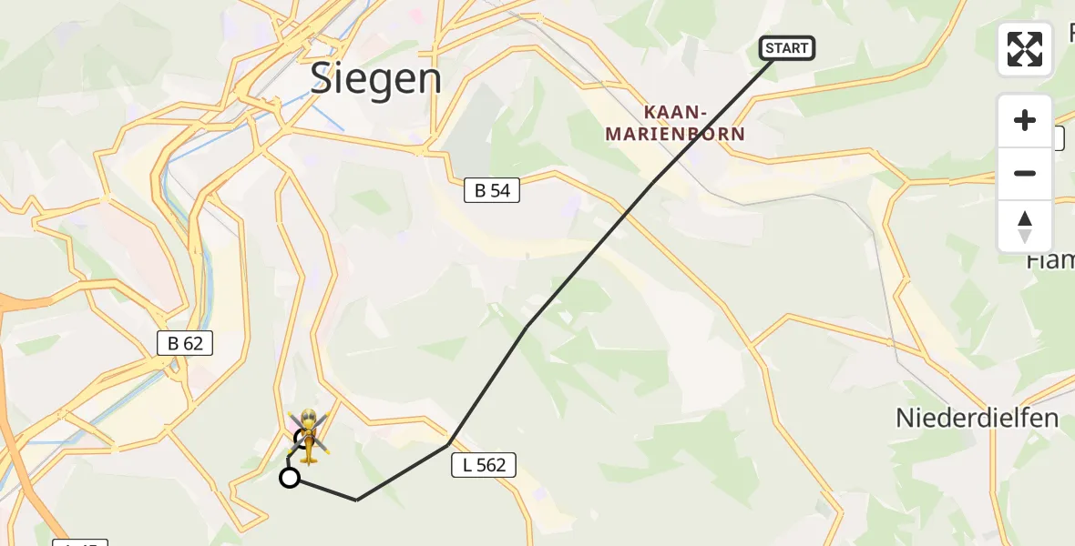 Flugroute Rettungshubschrauber Siegen - Evangelisches Jung-Stilling Hospital, 18 März 2026, 12:16