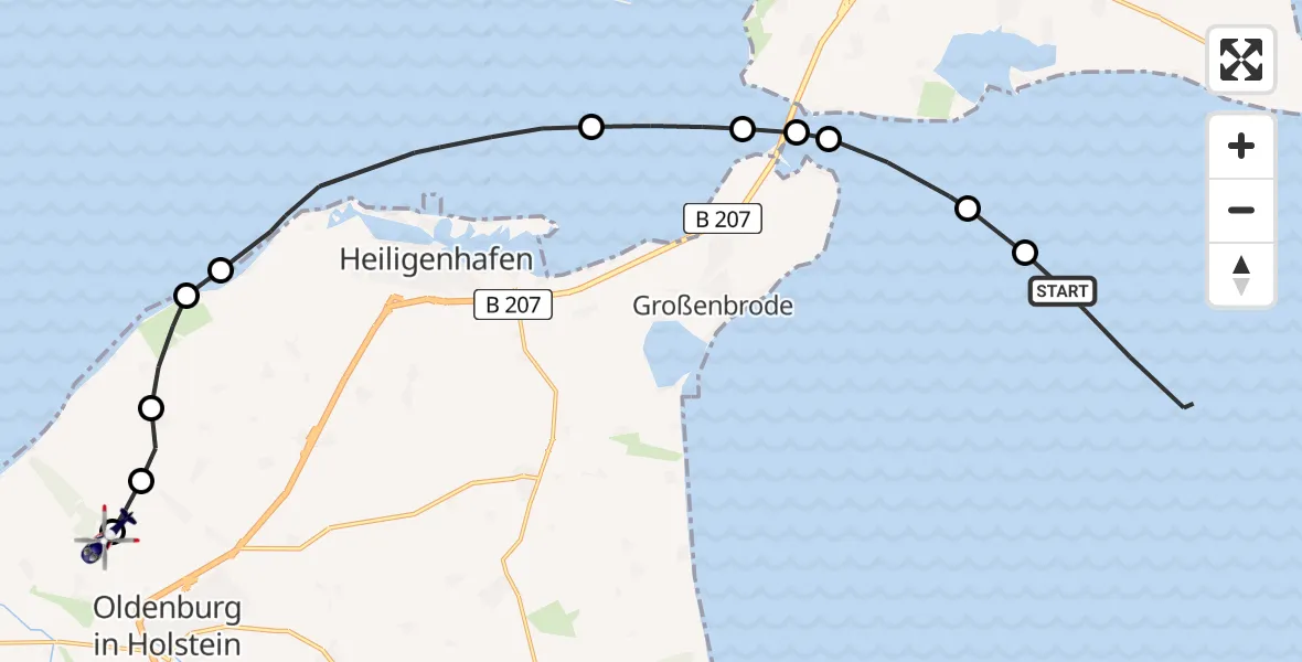 Flugroute Polizeihubschrauber Burg auf Fehmarn - Oldenburg in Holstein, 18 März 2026, 12:23