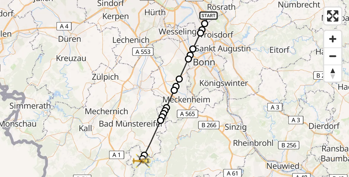 Flugroute Ambulanzhubschrauber Cologne Bonn Airport - Wershofen, 18 März 2026, 12:26