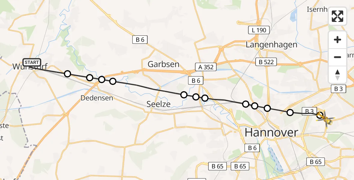 Flugroute Rettungshubschrauber Wunstorf - Hannover Air Rescue Heliport (Christoph 4), 18 März 2026, 12:30