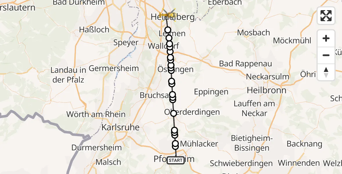 Flugroute Rettungshubschrauber Pforzheim - Heidelberg, 18 März 2026, 12:32