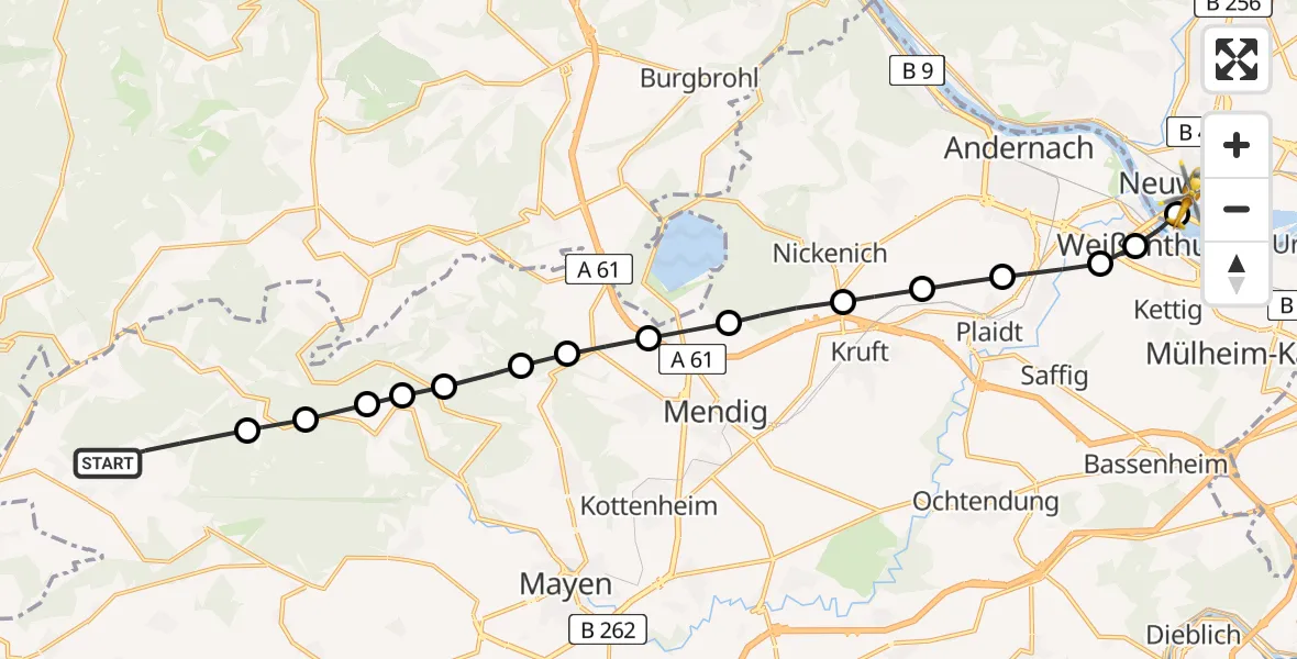 Flugroute Ambulanzhubschrauber Wanderath - Neuwied, 18 März 2026, 12:40