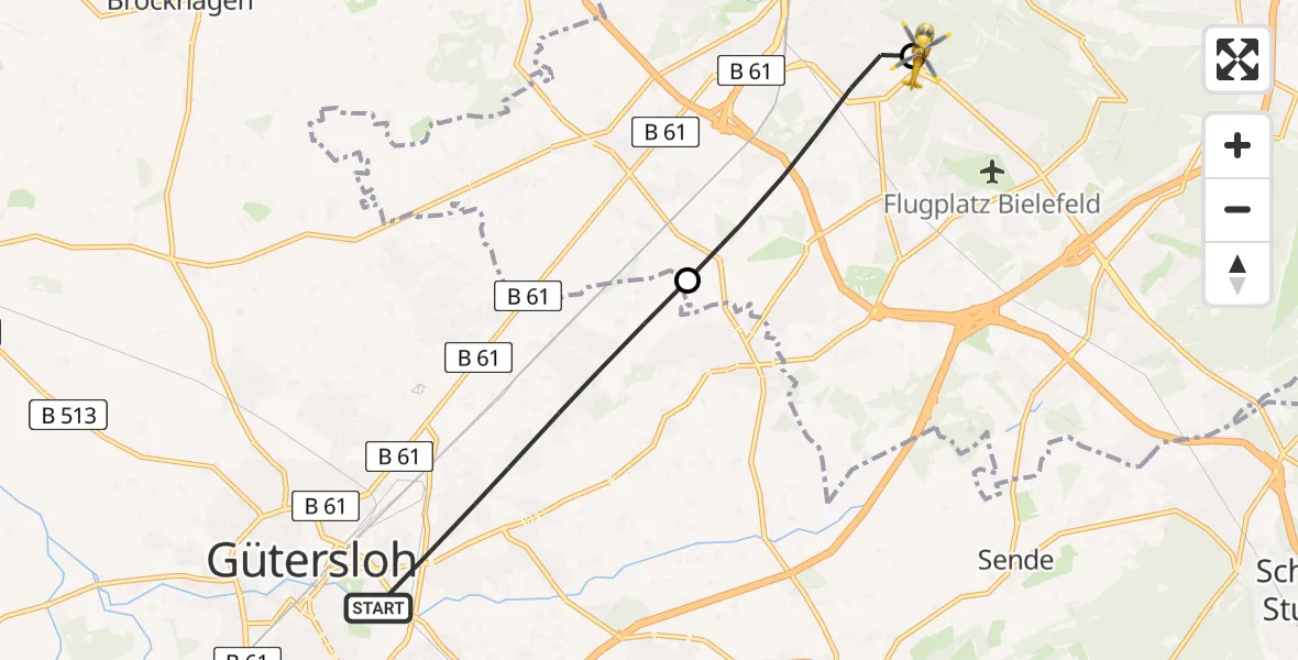 Routekaart van de vlucht: Rettungshubschrauber nach Luftrettungszentrum Bielefeld