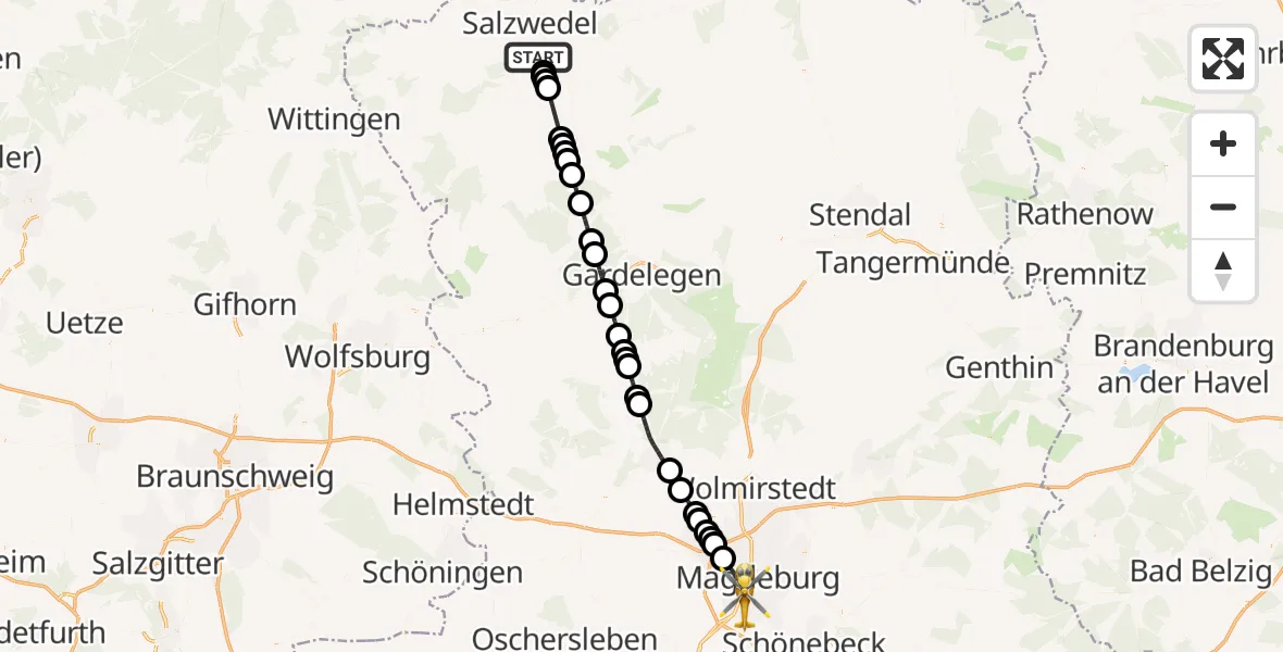 Flugroute Rettungshubschrauber Salzwedel - Magdeburg, 18 März 2026, 12:43