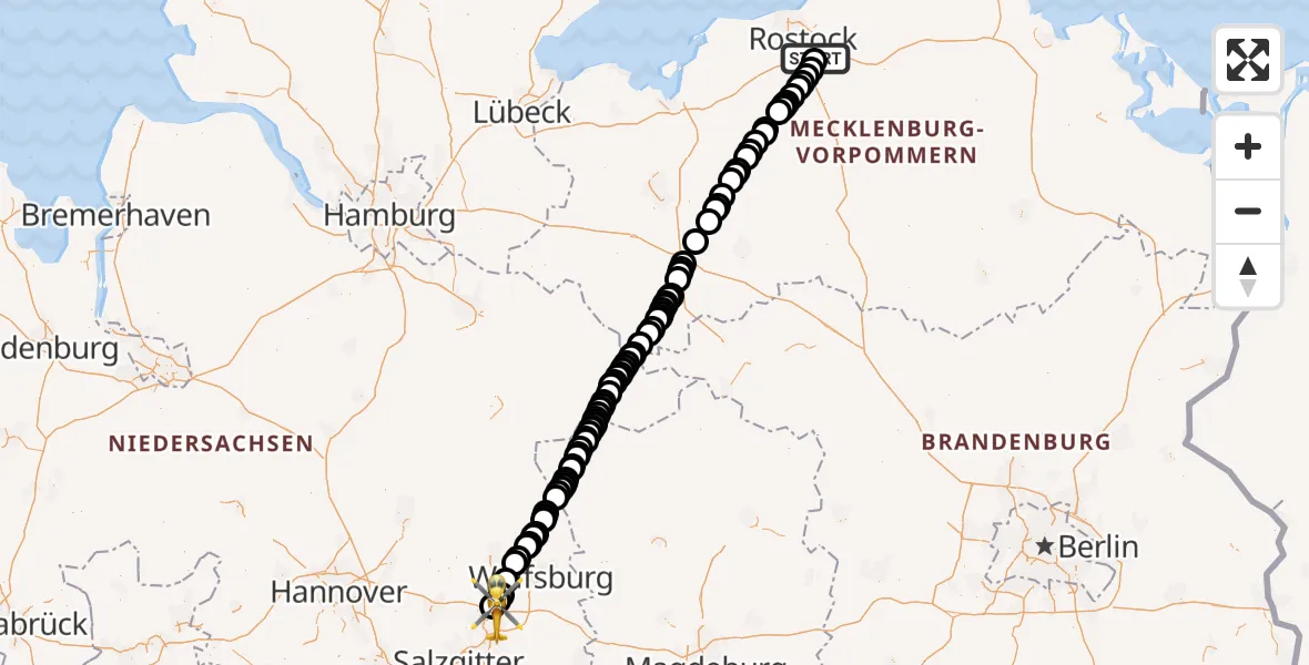 Flugroute Ambulanzhubschrauber Dummerstorf - Braunschweig-Wolfsburg Airport, 18 März 2026, 12:51