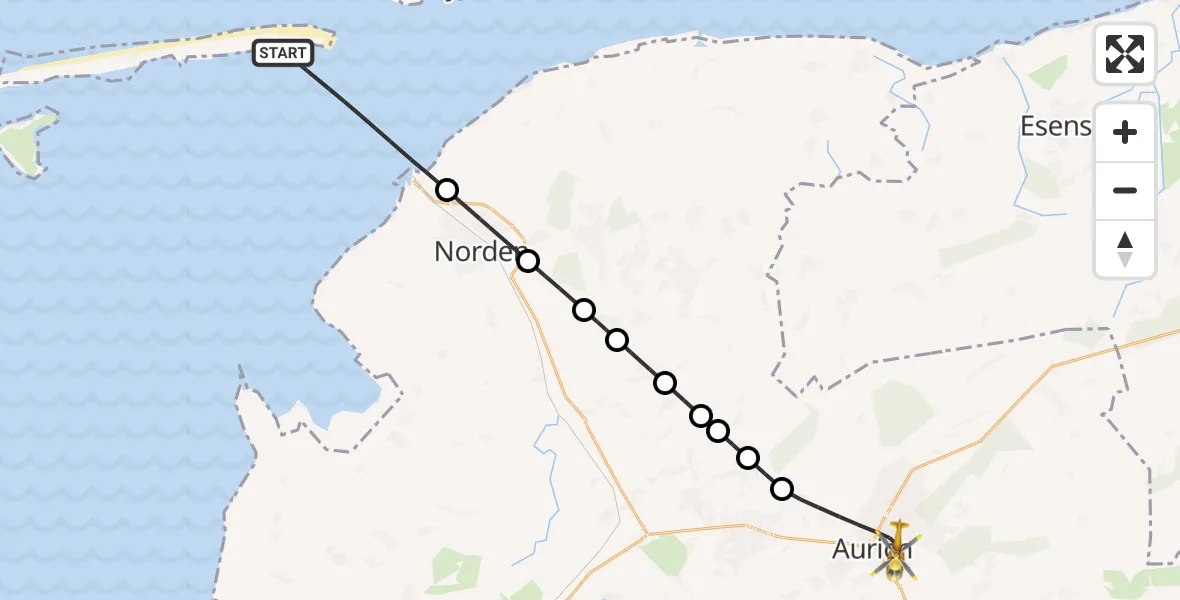 Flugroute Rettungshubschrauber Noordzee - Aurich, 18 März 2026, 12:57