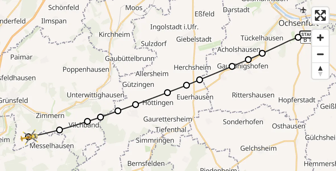 Flugroute Rettungshubschrauber Ochsenfurt - Grünsfeld, 18 März 2026, 12:59