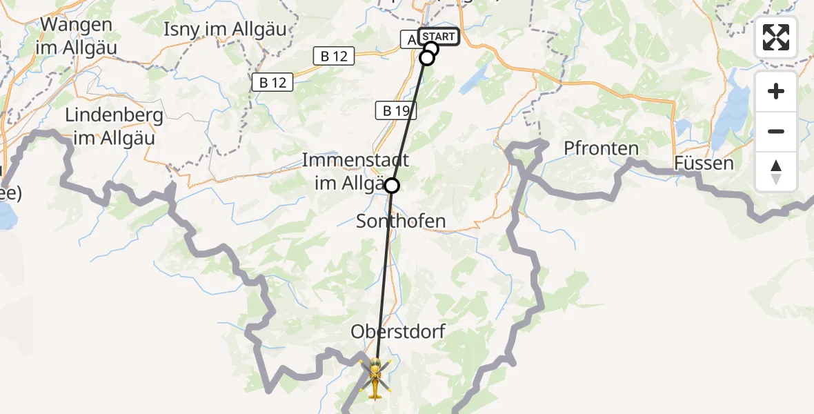 Flugroute Rettungshubschrauber Graben - Oberstdorf, 18 März 2026, 13:01