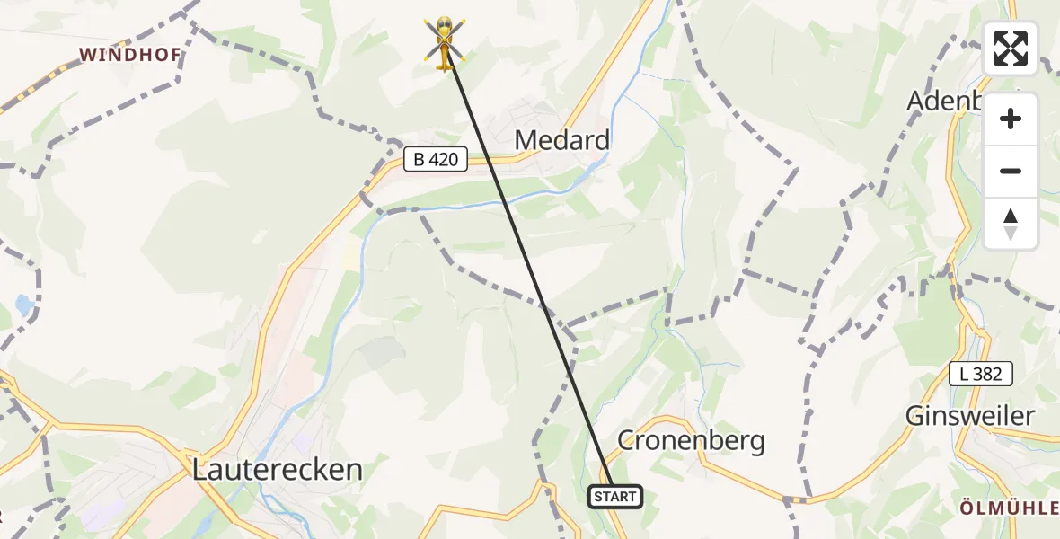 Routekaart van de vlucht: Rettungshubschrauber nach Medard, Hinter Kellhell