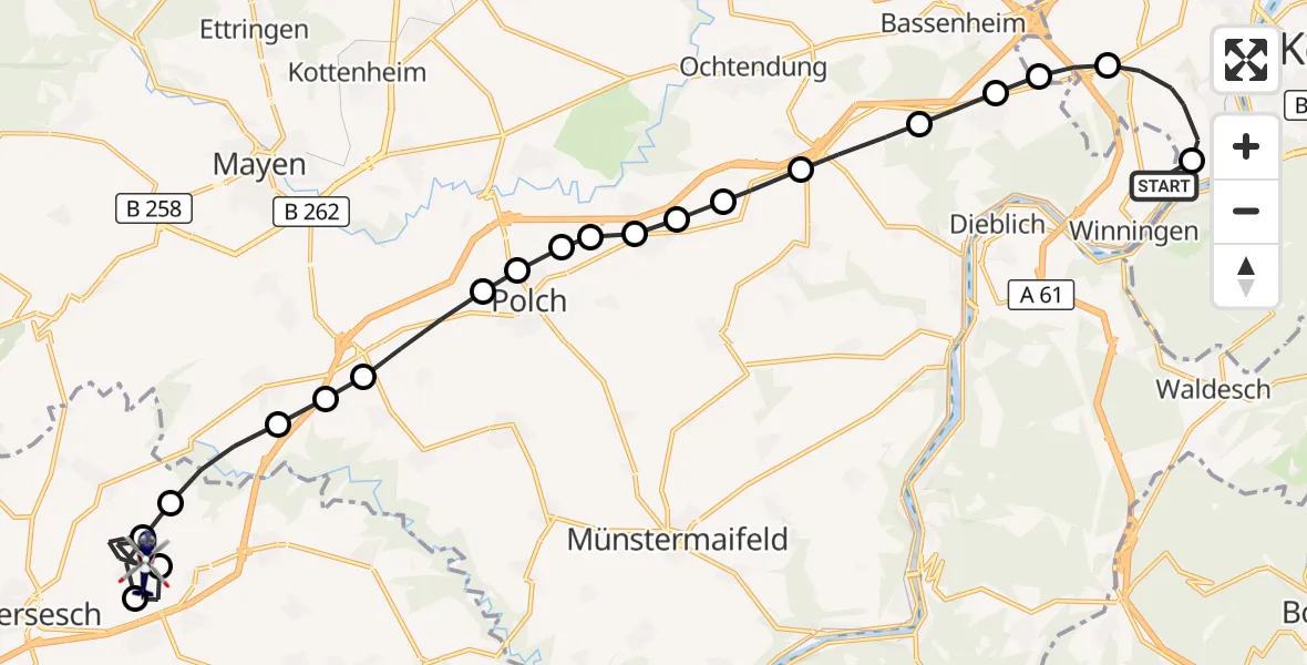 Flugroute Polizeihubschrauber Koblenz-Winningen Airfield - Eulgem, 18 März 2026, 13:09