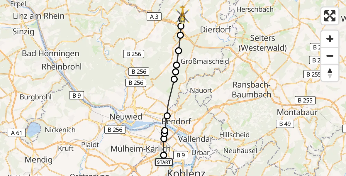 Flugroute Rettungshubschrauber Koblenz - Kirchdorf, 18 März 2026, 13:11