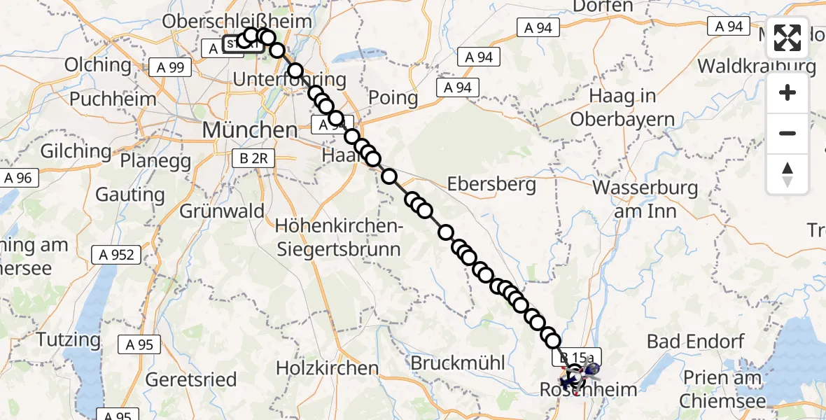 Routekaart van de vlucht: Polizeihubschrauber nach Westerndorf St. Peter, Bogenstraße