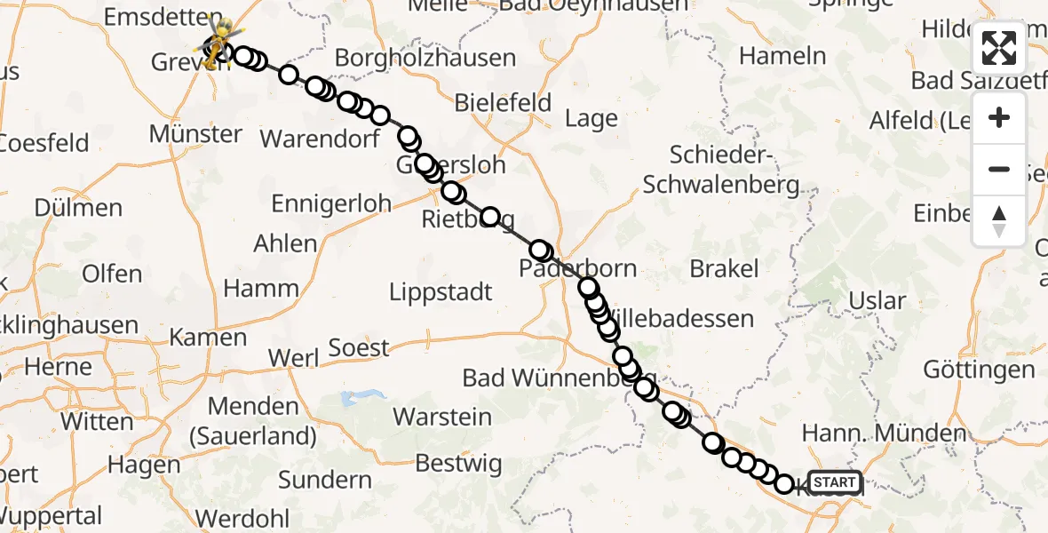 Flugroute Ambulanzhubschrauber Kassel - Christoph  Westfalen-ADAC, 18 März 2026, 13:19