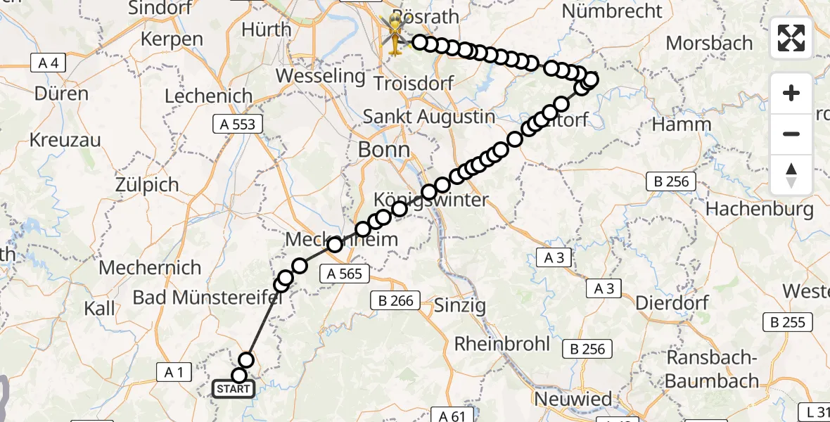 Flugroute Ambulanzhubschrauber Wershofen - Cologne Bonn Airport, 18 März 2026, 13:21